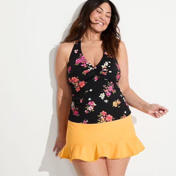 Land's End plus size swim skirt tummy technology ruffled Deep Sea Navy 16W - Picture 7 of 7